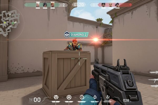 How to rank in Valorant shown in first-person gameplay during ranked mode.