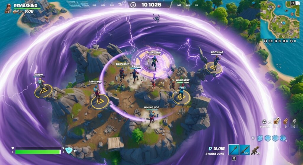  Fortnite Zero Build tournament gameplay with players rotating in storm.