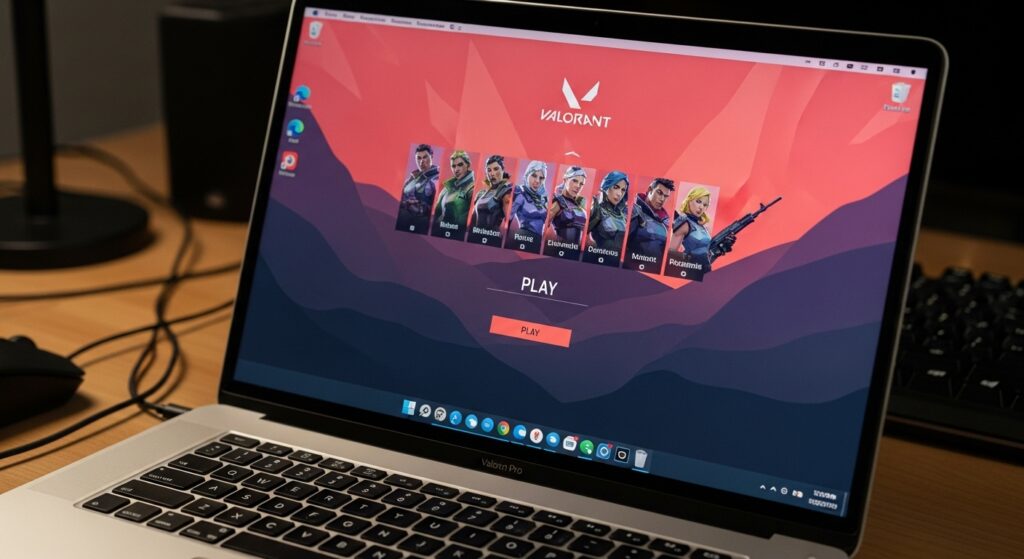 Testing Valorant performance on MacBook Pro using Boot Camp setup.