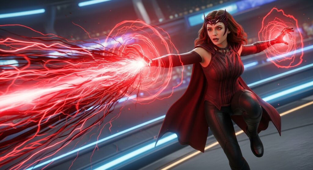 Scarlet Witch using Chaos Bolt attack in Marvel Rivals