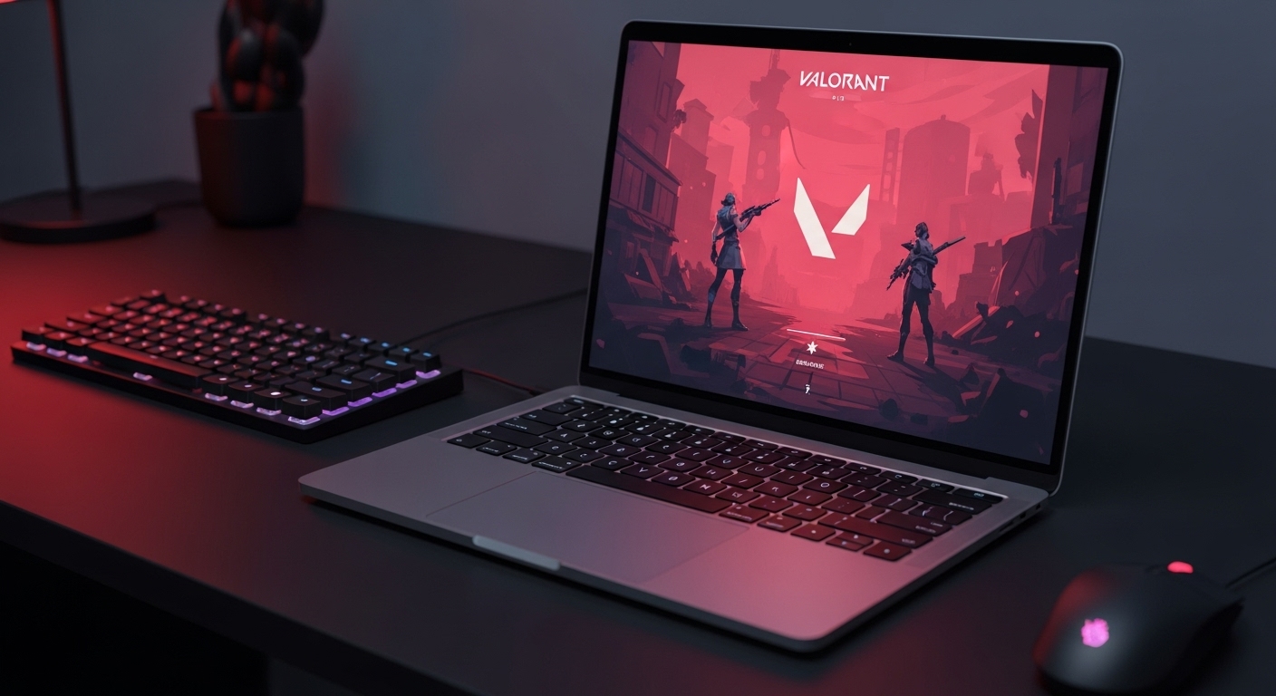 Valorant running on MacBook Pro M2 with RGB gaming setup