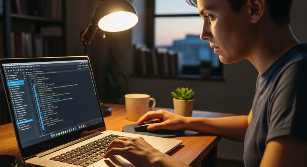 Game developer adjusting tile logic on screen