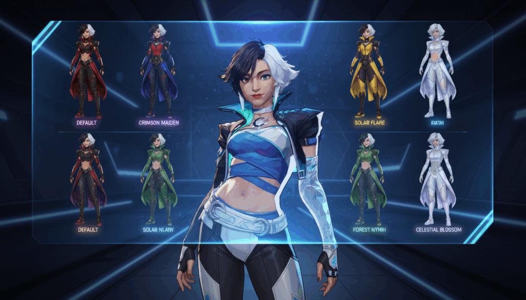 Luna Snow skins showcase in Marvel Rivals cosmetics menu