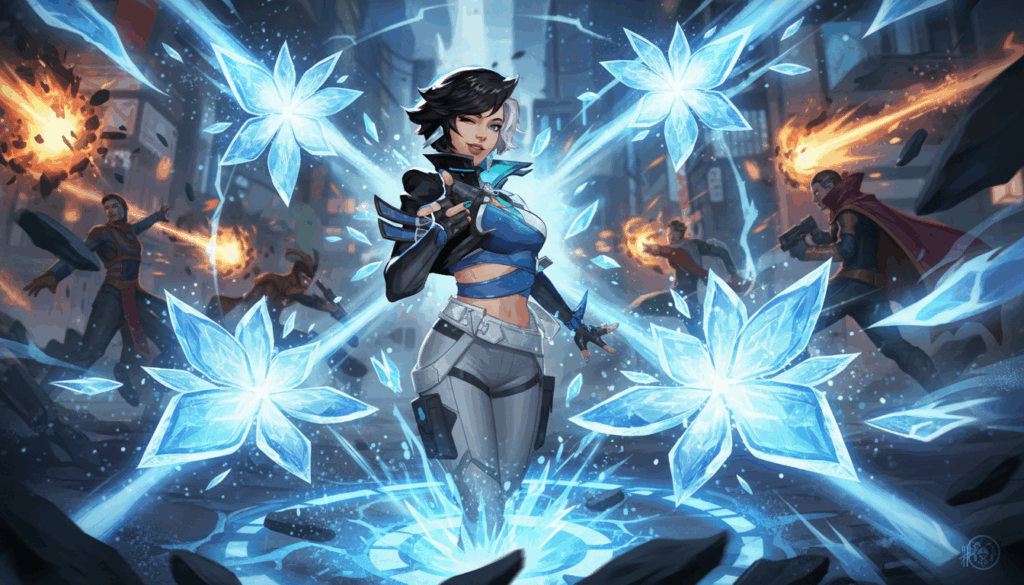 Luna Snow Lunar Bloom ability during a team fight in Marvel Rivals