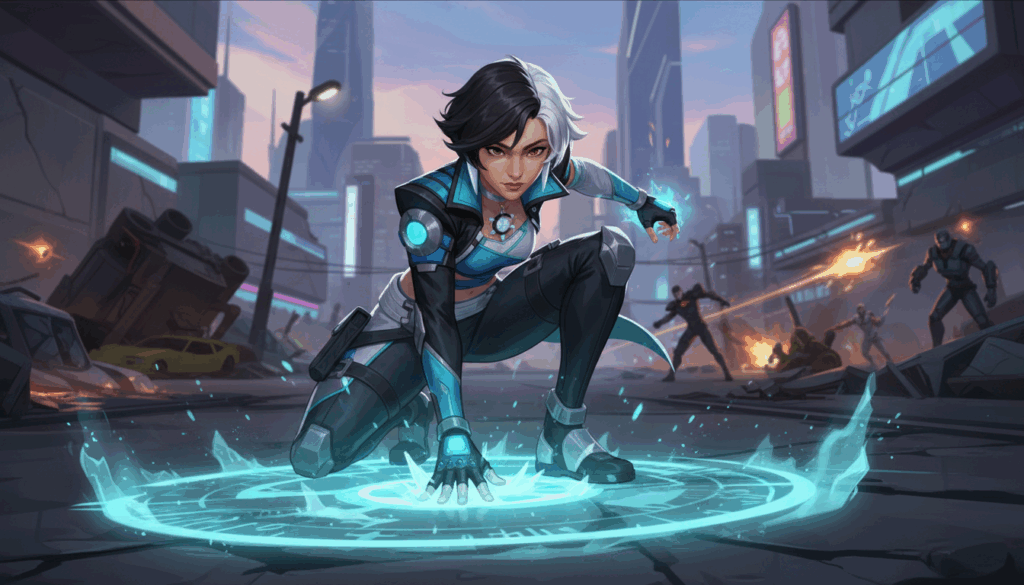 Luna Snow preparing a zone control trap in Marvel Rivals