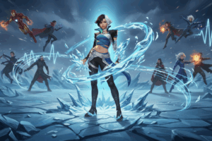 Luna Snow in a dramatic Marvel Rivals battle scene with ice effects