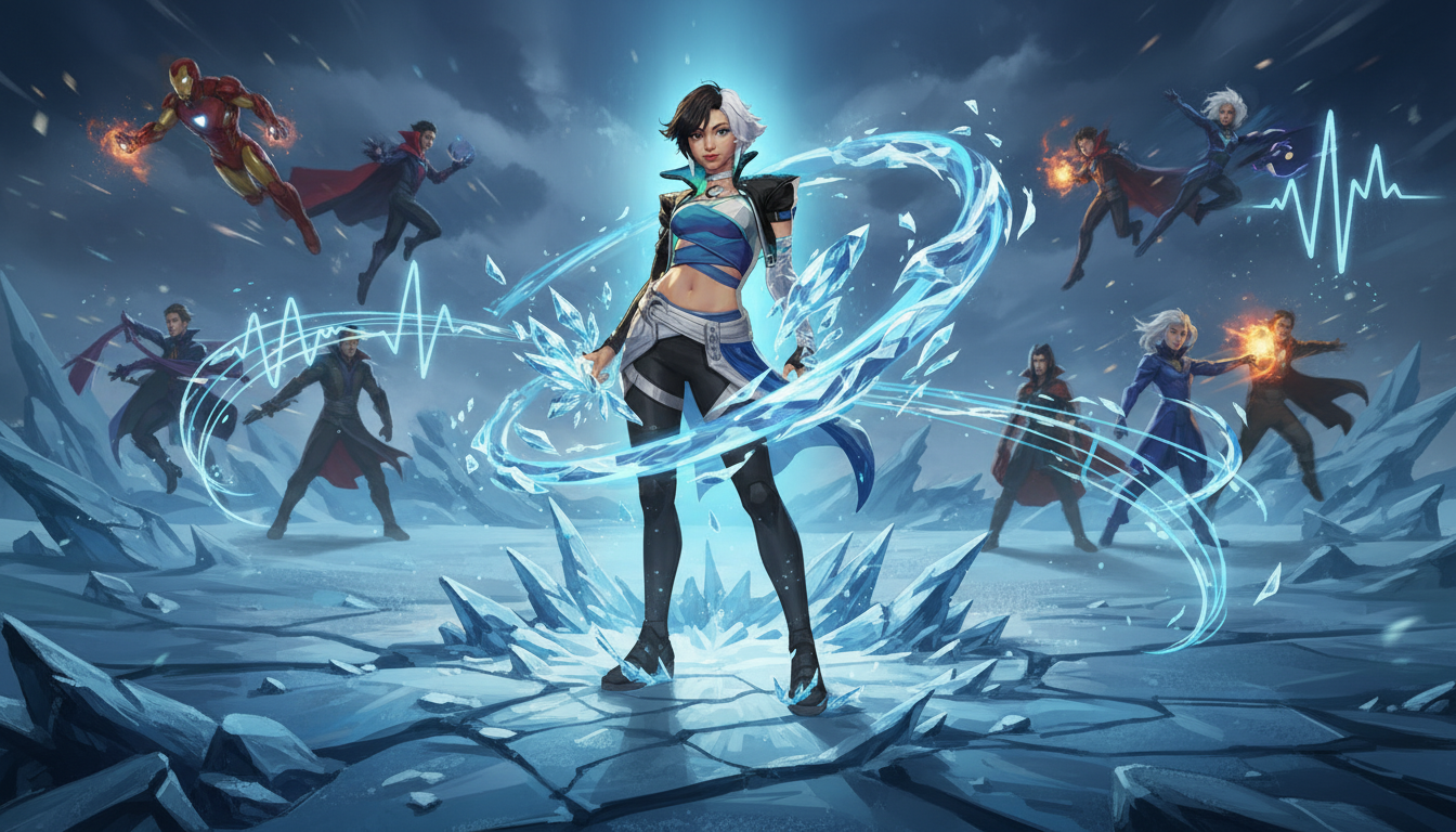 Luna Snow in a dramatic Marvel Rivals battle scene with ice effects