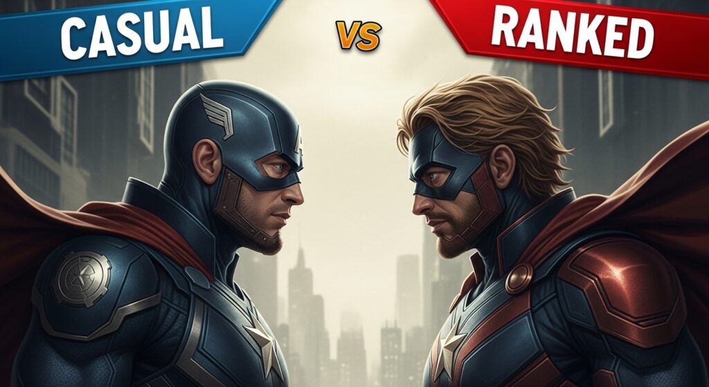 Visual comparison between Marvel Rivals casual and ranked crossplay modes